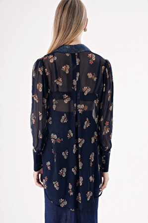 Lacivert Yakası taş detaylıı gömlek 10842 | L