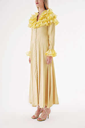 Sarı Hakim yaka fırfır detaylı gömlek elbise 94465 | S