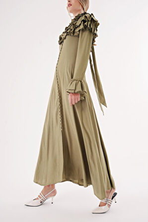 Haki Hakim yaka fırfır detaylı gömlek elbise 94465 | S