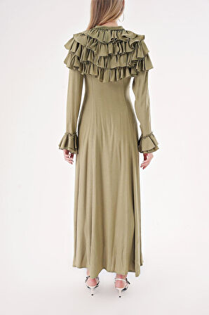 Haki Hakim yaka fırfır detaylı gömlek elbise 94465 | S