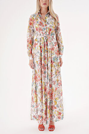 Karışık Renkler Dantel rahat kesim uzun gömlek elbise 94512 | L