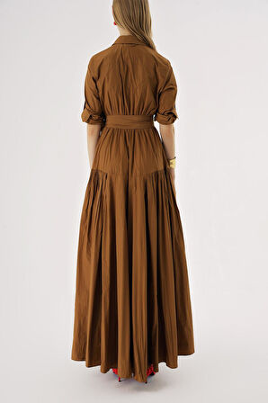 Devetüyü Büzgü detaylı uzun gömlek elbise 94577 | S