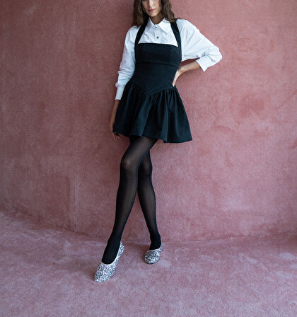 Siyah Vücuda oturan boyundan askılı mini elbise 94600 | S