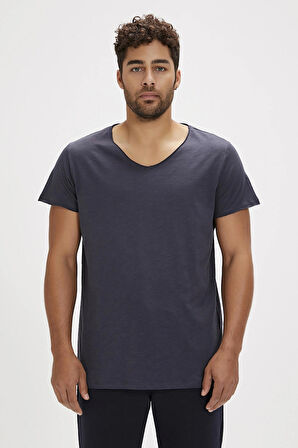 Bad Bear V-Neck T-Shirt Antrasit Basic Erkek Tişört