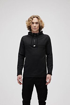 Bad Bear Kapüşonlu  Siyah Erkek Şardonlu Sweatshirt 19.02.27.027DEFENCE HALF-ZIP