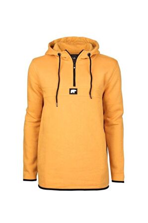 Bad Bear Kapüşonlu Uzun Kollu Cepli Normal Kalıp Düz Hardal Erkek Sweatshirt