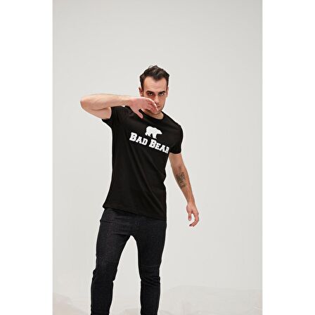 Bear Tee KS T-Shirt Siyah Logo Baskılı King Size Erkek Tişört 