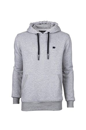 Simple Hoodie Gri Melanj Erkek Kapüşonlu Sweatshirt