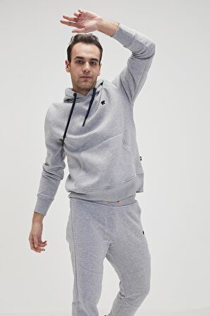 Simple Hoodie Gri Melanj Erkek Kapüşonlu Sweatshirt