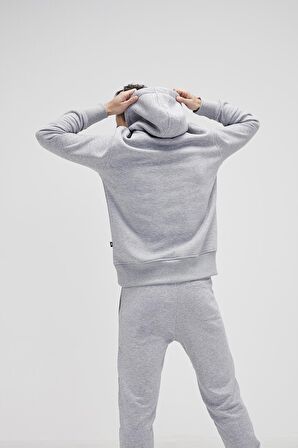 Simple Hoodie Gri Melanj Erkek Kapüşonlu Sweatshirt