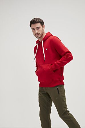 Simple Hoodie Crimson Red Kırmızı Erkek Kapüşonlu Sweatshirt