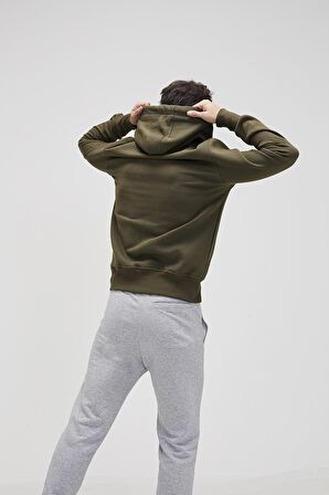 Simple Hoodie Haki Yeşil Erkek Kapüşonlu Sweatshirt