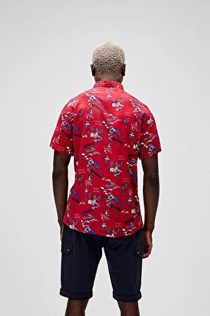 Hector Shirt Kırmızı Kısa Kollu Baskılı Erkek Gömlek