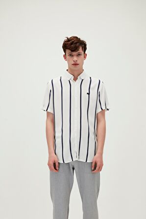 Sergio Shirt Off-White Beyaz Kısa Kollu Çizgili Erkek Gömlek