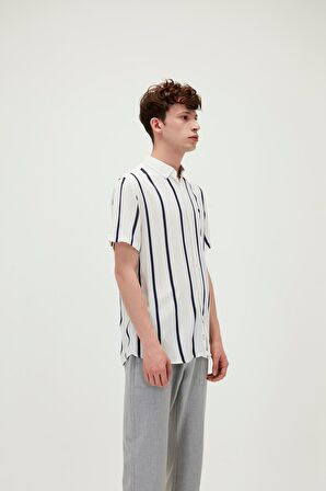 Sergio Shirt Off-White Beyaz Kısa Kollu Çizgili Erkek Gömlek