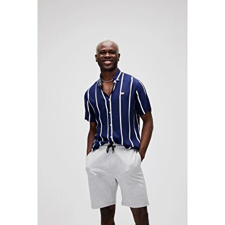 Sergio Shirt Lacivert Kısa Kollu Çizgili Erkek Gömlek