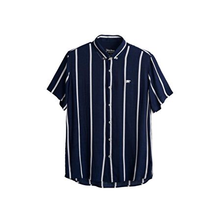 Sergio Shirt Lacivert Kısa Kollu Çizgili Erkek Gömlek