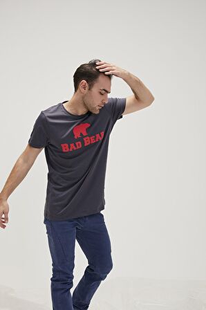 Bear Tee KS T-Shirt Antrasit Logo Baskılı King Size Erkek Tişört 