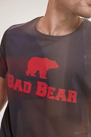 Bear Tee KS T-Shirt Antrasit Logo Baskılı King Size Erkek Tişört 