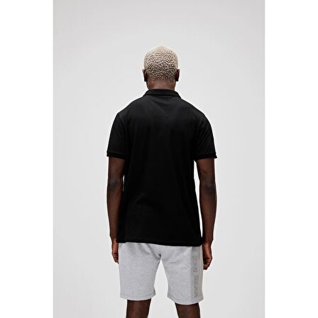 Cord Siyah Polo Yaka Fermuarlı Erkek T-Shirt