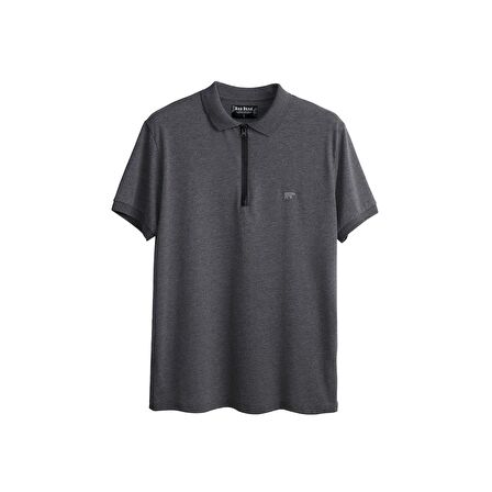 Cord Koyu Gri Polo Yaka Fermuarlı Erkek T-Shirt