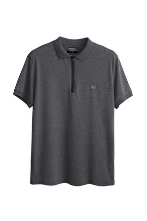 Cord Koyu Gri Polo Yaka Fermuarlı Erkek T-Shirt