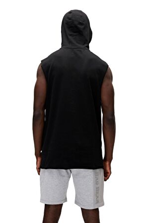 Bad Net Hoodie Siyah Baskılı Kolsuz Kapüşonlu Erkek Sweatshirt