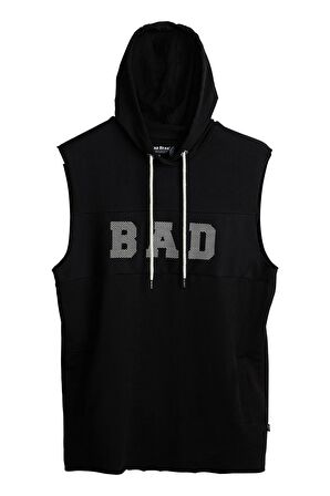 Bad Net Hoodie Siyah Baskılı Kolsuz Kapüşonlu Erkek Sweatshirt