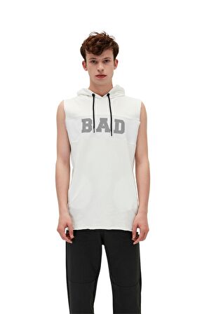 Bad Net Hoodie Off-White Beyaz Baskılı Kolsuz Kapüşonlu Erkek Sweatshirt