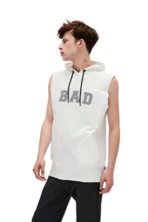 Bad Net Hoodie Off-White Beyaz Baskılı Kolsuz Kapüşonlu Erkek Sweatshirt