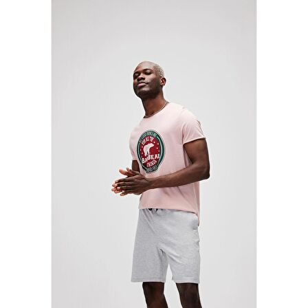 Bad Bear O Yaka Regular Fit Baskılı Erkek Pudra T-Shirt