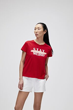 Bad Bear Kadın Parlak Kırmızı Tişört Stay Weırd Te