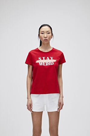 Bad Bear Kadın Parlak Kırmızı Tişört Stay Weırd Te