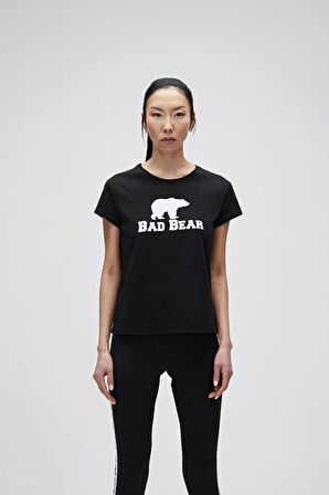 Logo Tee T-Shirt Siyah Pembe Baskılı Kadın Tişört