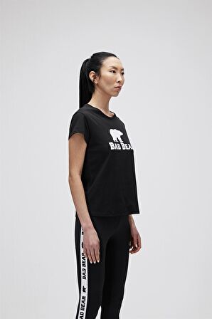 Logo Tee T-Shirt Siyah Pembe Baskılı Kadın Tişört