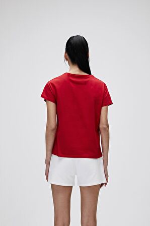 Logo Tee T-Shirt Crimson Red Kırmızı Baskılı Kadın Tişört