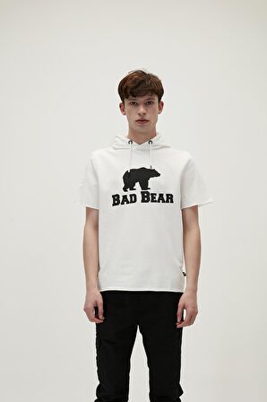 Bad Net Hoodie Off-White Beyaz Baskılı Kısa Kollu Kapüşonlu Erkek Sweatshirt
