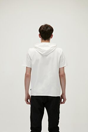 Bad Net Hoodie Off-White Beyaz Baskılı Kısa Kollu Kapüşonlu Erkek Sweatshirt