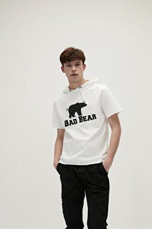 Bad Net Hoodie Off-White Beyaz Baskılı Kısa Kollu Kapüşonlu Erkek Sweatshirt