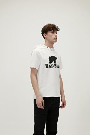 Bad Net Hoodie Off-White Beyaz Baskılı Kısa Kollu Kapüşonlu Erkek Sweatshirt