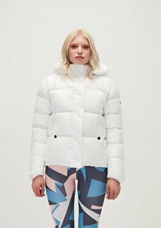 Tinkerbell Puffer Off-White Beyaz Kapüşonlu Kadın Mont