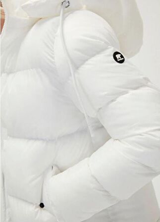 Tinkerbell Puffer Off-White Beyaz Kapüşonlu Kadın Mont