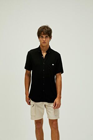 Frank Shirt Siyah Kısa Kollu Erkek Gömlek