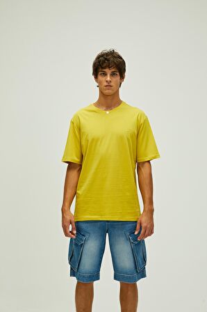 Liber Oversize T-Shirt Cider Sarı Basic Erkek Tişört 