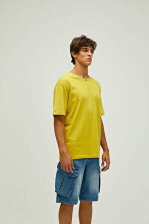 Liber Oversize T-Shirt Cider Sarı Basic Erkek Tişört 