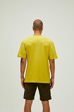 Title Oversize T-Shirt Cider Sarı Baskılı Erkek Tişört