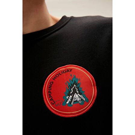 Bad Bear Bisiklet Yaka Siyah Erkek Sweatshırt 22.02.12.008 BONFIRE CREWNECK