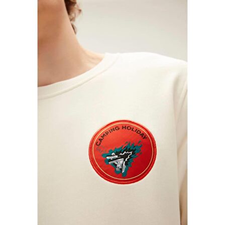 Bad Bear Bisiklet Yaka Beyaz Erkek Sweatshırt 22.02.12.008 BONFIRE CREWNECK