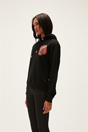Bad Bear Here Kapüşonlu Kadın Siyah Sweatshirt