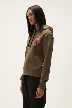 Bad Bear Here Kapüşonlu Kadın Haki Sweatshirt